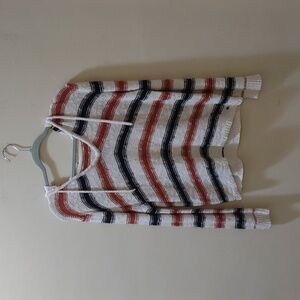 Roxy Hooded Poncho Sweater Multi-color Stripe Pattern.